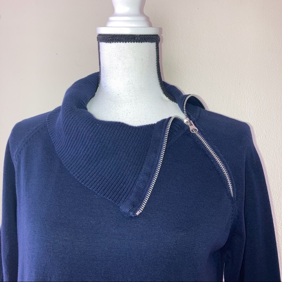 Jeanne Pierre Size L Sweater Tunic Dress Blue Zipper Turtleneck Pockets - Picture 7 of 12